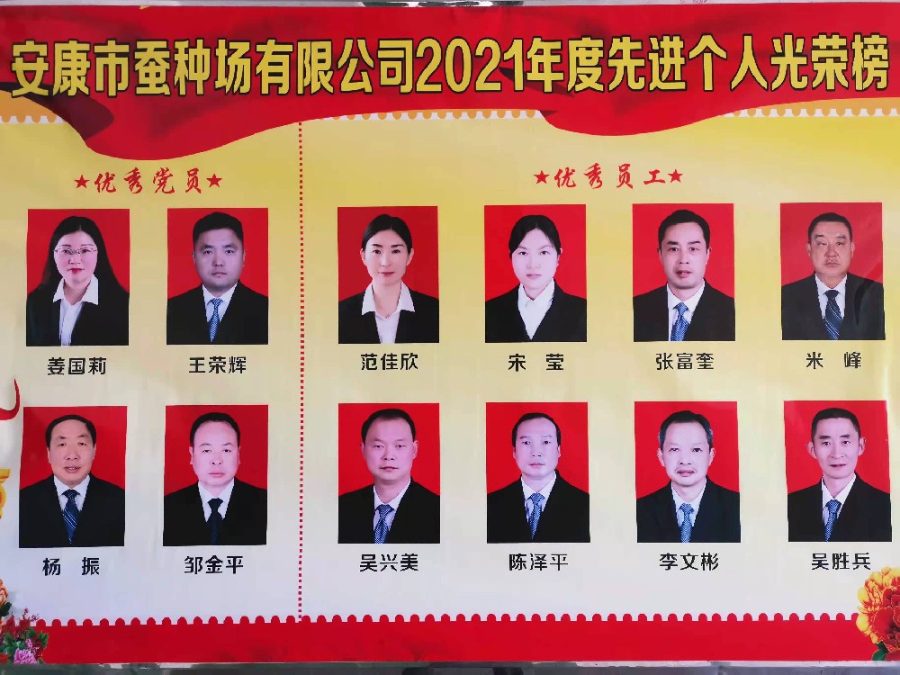 安康市蚕种场有限公司2021年度先进个人光荣榜